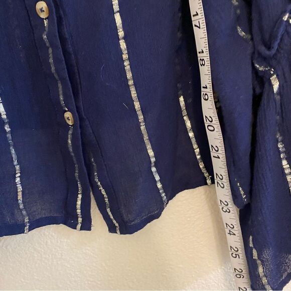 Anthropologie Floreat Navy Blue festival semi sheer Blouse Top fairy Bell L - Picture 5 of 8